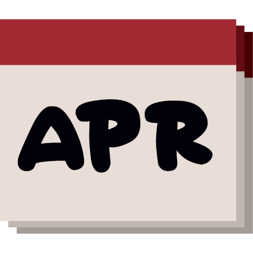 A simple, stylized representation of a calendar page. The main section of the calendar is a light gray square with the letters 'APR' printed in large, bold, black font, indicating the month of April. Above this, there is a horizontal maroon header. Behind the front page, there are two additional pages slightly offset to the right and down.